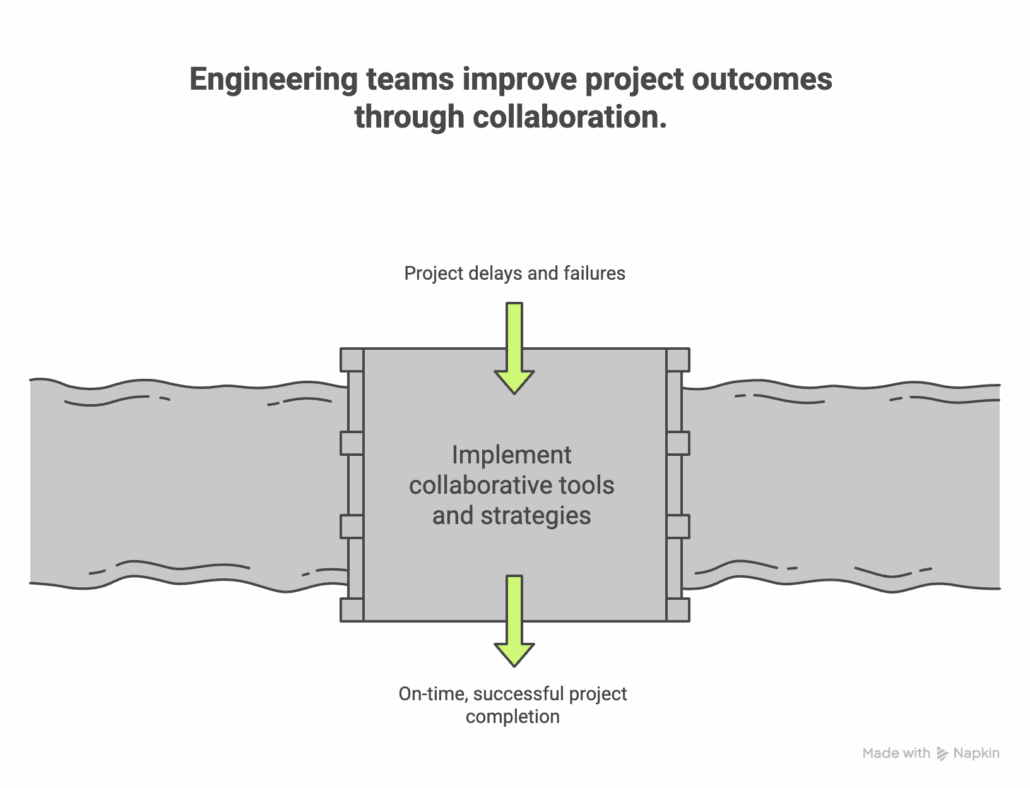 Drawing of river and a bridge from an above perspective showing how effective collaboration is how engineers navigate difficult project development.