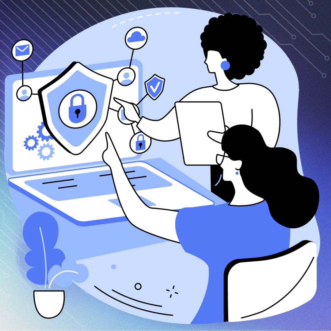 Image of two people working on a compliant and safe product.